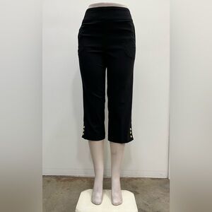 Black Cropped Pants with Button Detail